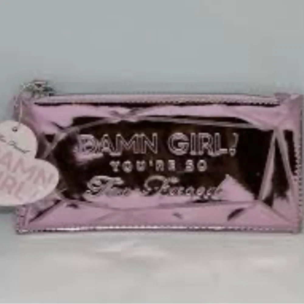 NWT Too Faced Metallic Pink Cosmetic Pouch